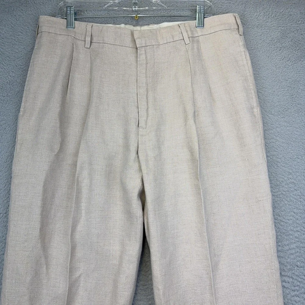 Orvis Pants Mens 36x28 Beige 100% Linen Pleated Dress Trousers Classic Fit